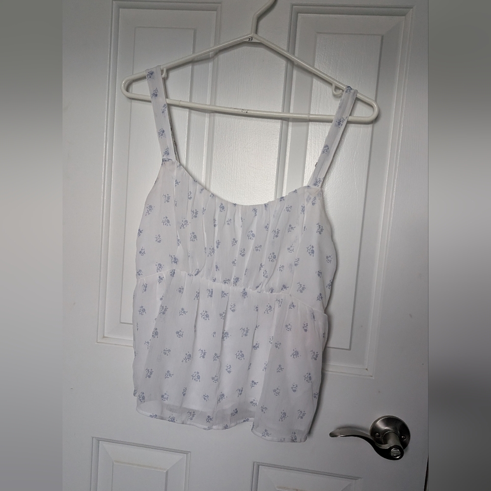 Abercrombie & Fitch Blue Floral Ruched Babydoll Tank | Size M | NWT